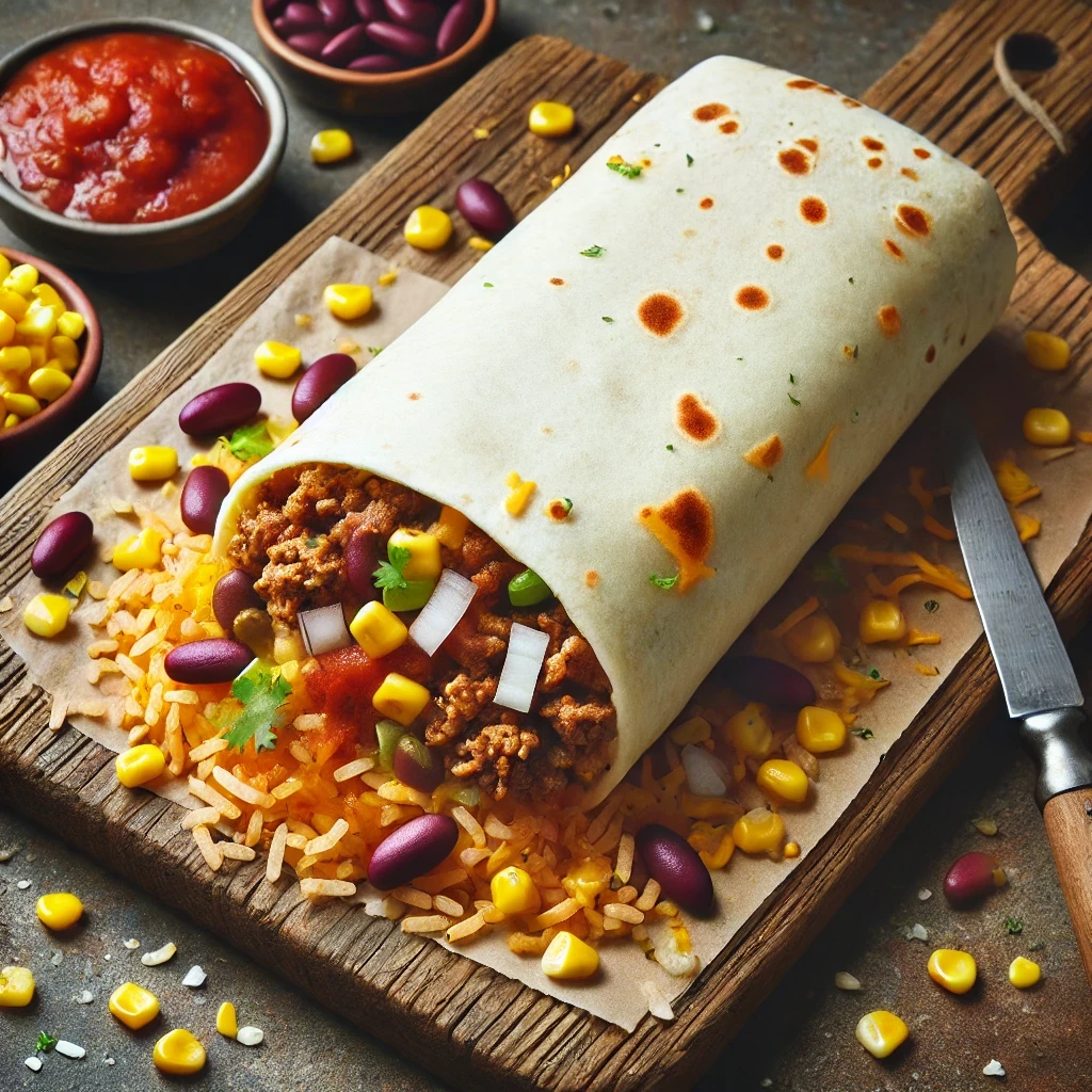 Een heerlijke mexicaanse buritto opgerold in een glutenvrije wrap